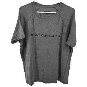 Black Diamond Rhythm Tee Merino Wool "Live. Climb. Repeat" Wicking Gray XL